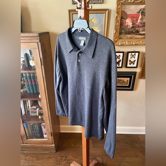 Banana Republic mens 100% extra fine Italian merino wool collared sweater L gray - Picture 3 of 8
